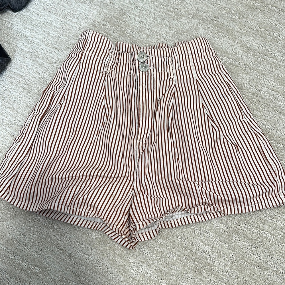 Urban Outfitters Striped High-Waist Shorts in White and Brown